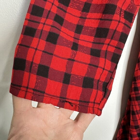 Vintage Clues Collection Shirtdress Plaid Long Sleeve Red Black Pockets - Picture 8 of 16
